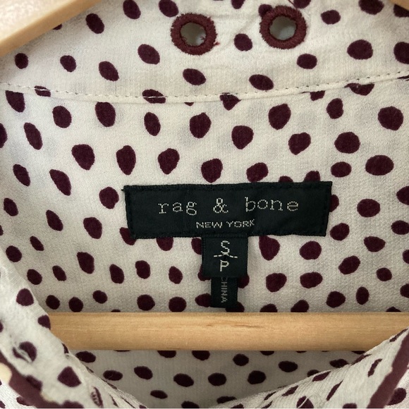 Rag & Bone Burgundy White Polka Dot Button-Up Long Sleeve, Size S/P - Picture 5 of 6